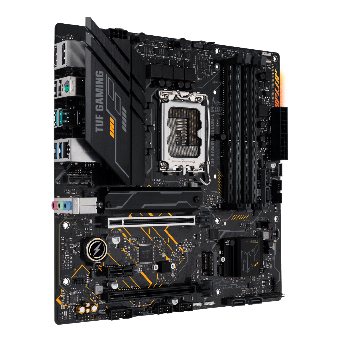 Pagrindinė plokštė Asus TUF GAMING B660M-E D4 Procesorių šeima Intel procesoriaus lizdas LGA1700 DDR4 DIMM Atminties lizdai 4 Palaikomos standžiojo disko sąsajos SATA, M.2 SATA jungčių skaičius 4 Mikroschemų rinkinys Intel B660 microATX