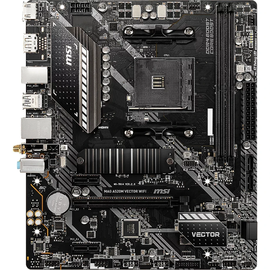 Pagrindinė plokštė MSI MAG A520M VECTOR WIFI AM4 DDR4 1xM.2 4xSATA HDMI DP M-ATX MB