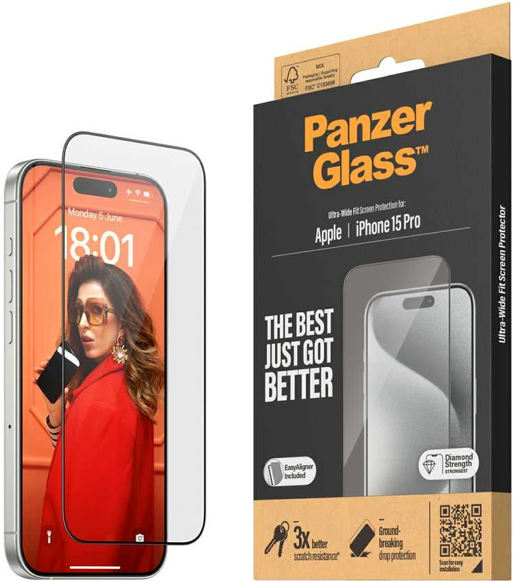 Panzer Glass PanzerGlass | Ekrano apsauga | Apple | iPhone 15 Pro | Stiklas | Išvalyti | Lengvas montavimas; Atsparus pirštų atspaudams; Apsaugo nuo pageltimo | Itin platus pritaikymas