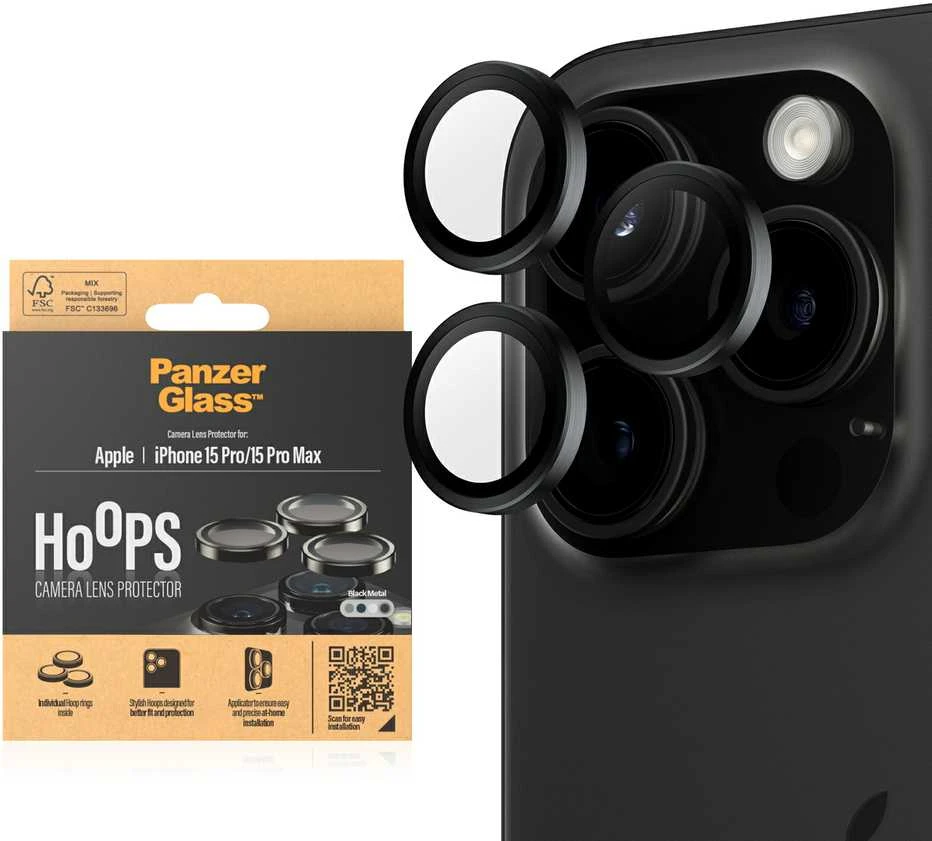 Panzer Glass PanzerGlass™ lankeliai fotoaparato objektyvo apsauga iPhone 15 Pro | 15 Pro Max | Juodas Metalas
