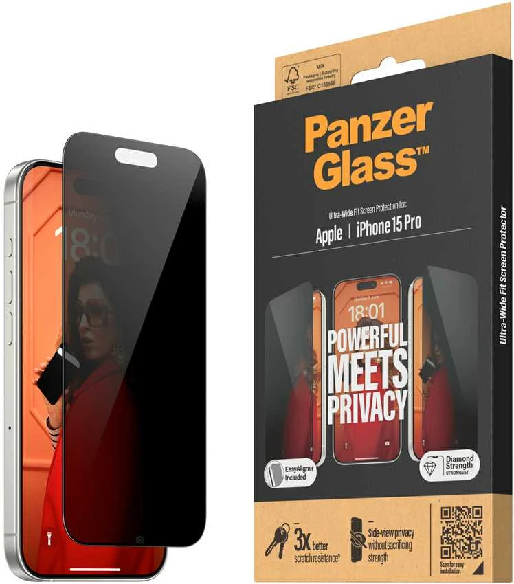 Panzer Glass PanzerGlass | Ekrano apsauga | Apple | iPhone 15 Pro | Stiklas | Juodas | Itin platus pritaikymas w. EasyAligner