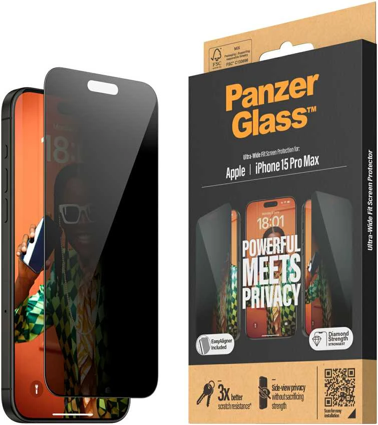 Panzer Glass PanzerGlass | Privatumo ekrano apsauga | Apple | iPhone 15 Pro Max | Grūdintas stiklas | Juodas | Ultra-Wide Fit W. Easyaligner