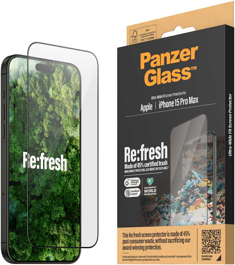 Panzer Glass PanzerGlass Re:fresh Glass skirtas Apple iPhone 15 Pro Max su padėties reguliatoriumi