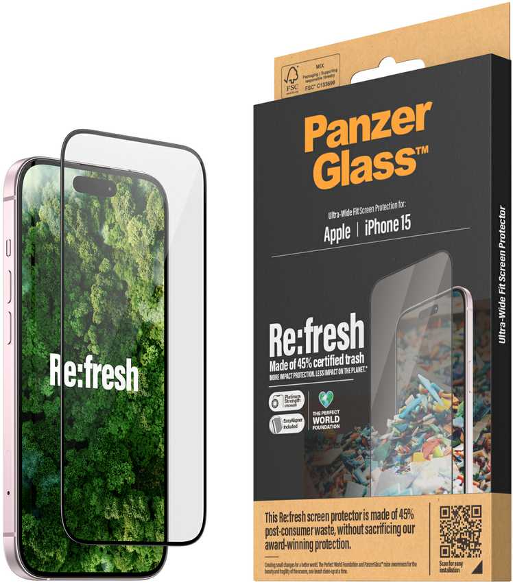 Panzer Glass PanzerGlass Re:fresh Glass Apple iPhone 15 su padėties nustatymo reguliatoriumi