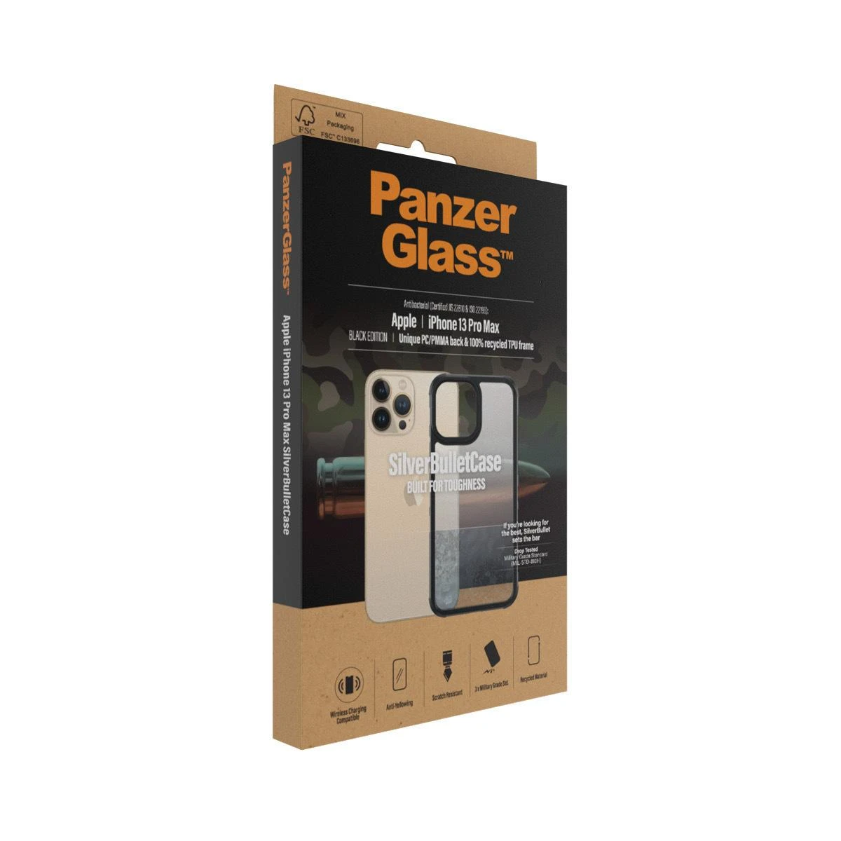 Panzer Glass PANZERGLASS CLEAR CASE IPHONE 13 PRO MAX ANTIBACTERIAL MILITARY GRADE SILVERBULLET Juodas