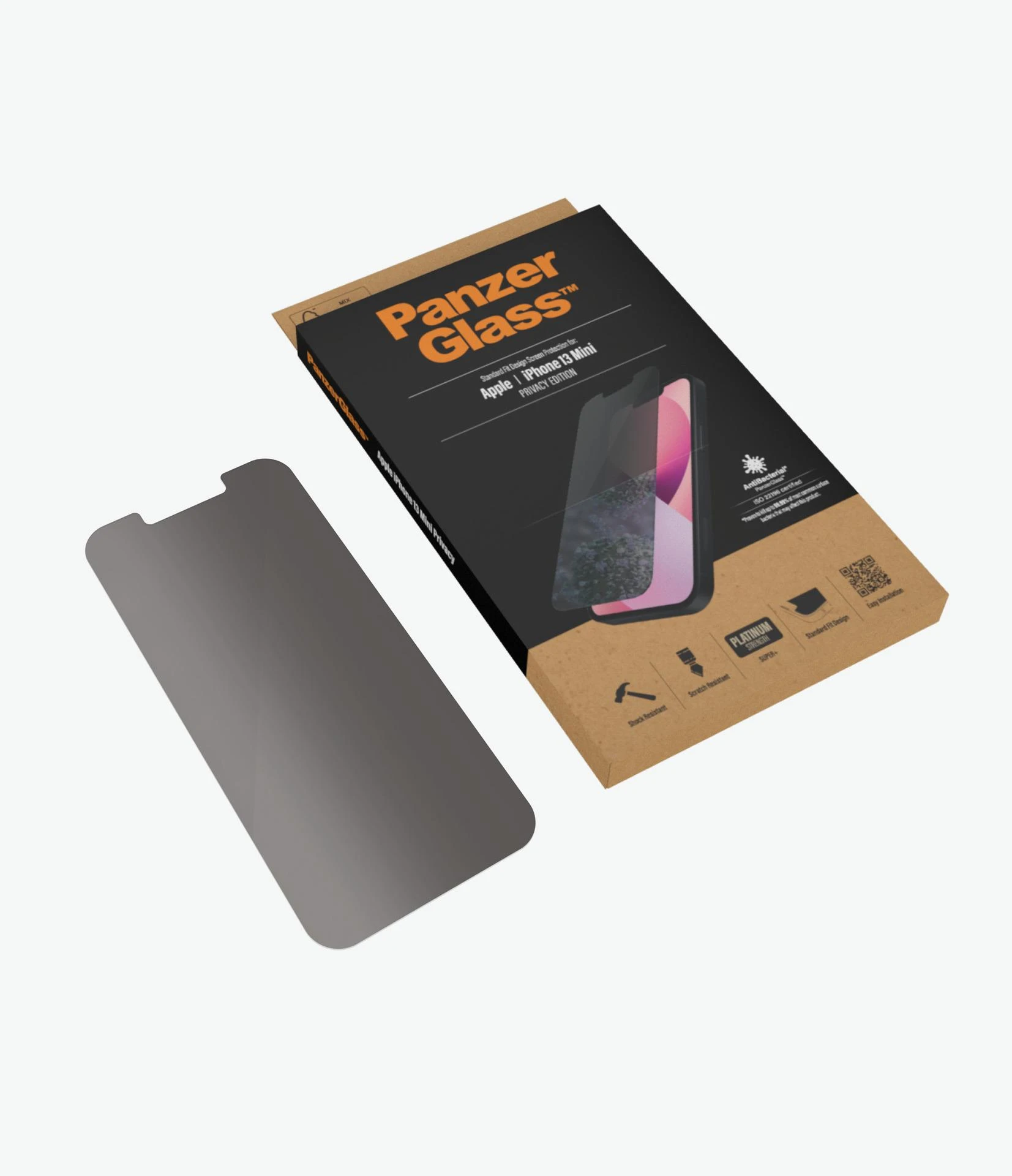 Panzer Glass PanzerGlass | Apple | iPhone 13 Mini | Grūdintas stiklas | Juodas | Švarus; Atsparus įbrėžimams ir bakterijoms; Amortizatorius; Lengva montuoti | Privatumo ekrano apsauga