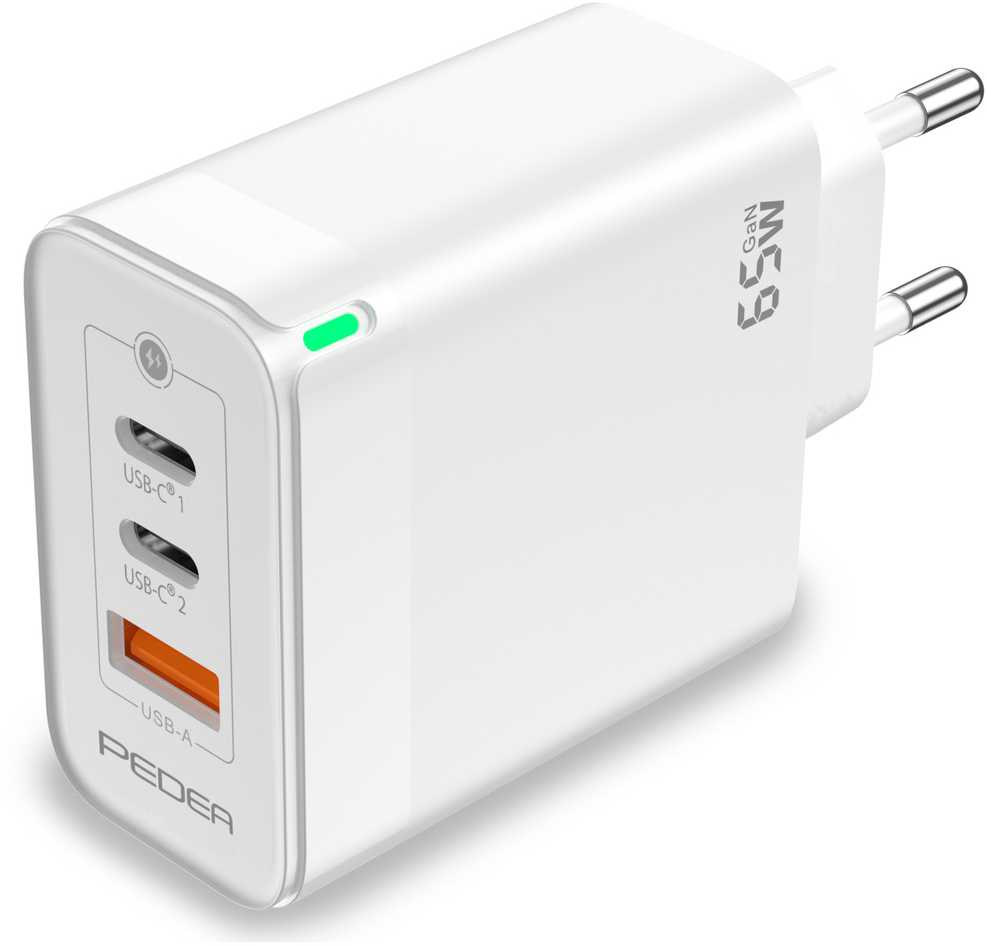 Įkroviklis Pedea PEDEA Schnellladegerät „Triple“ 65W GaN USB-C (PD) USB-A, baltas