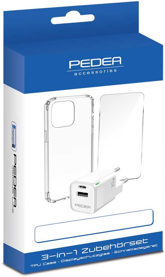 Dėklas PEDEA All-in-One Set für das iPhone 14 Pro Max inkl. TPU Case Schutzglas und 30 Watt
