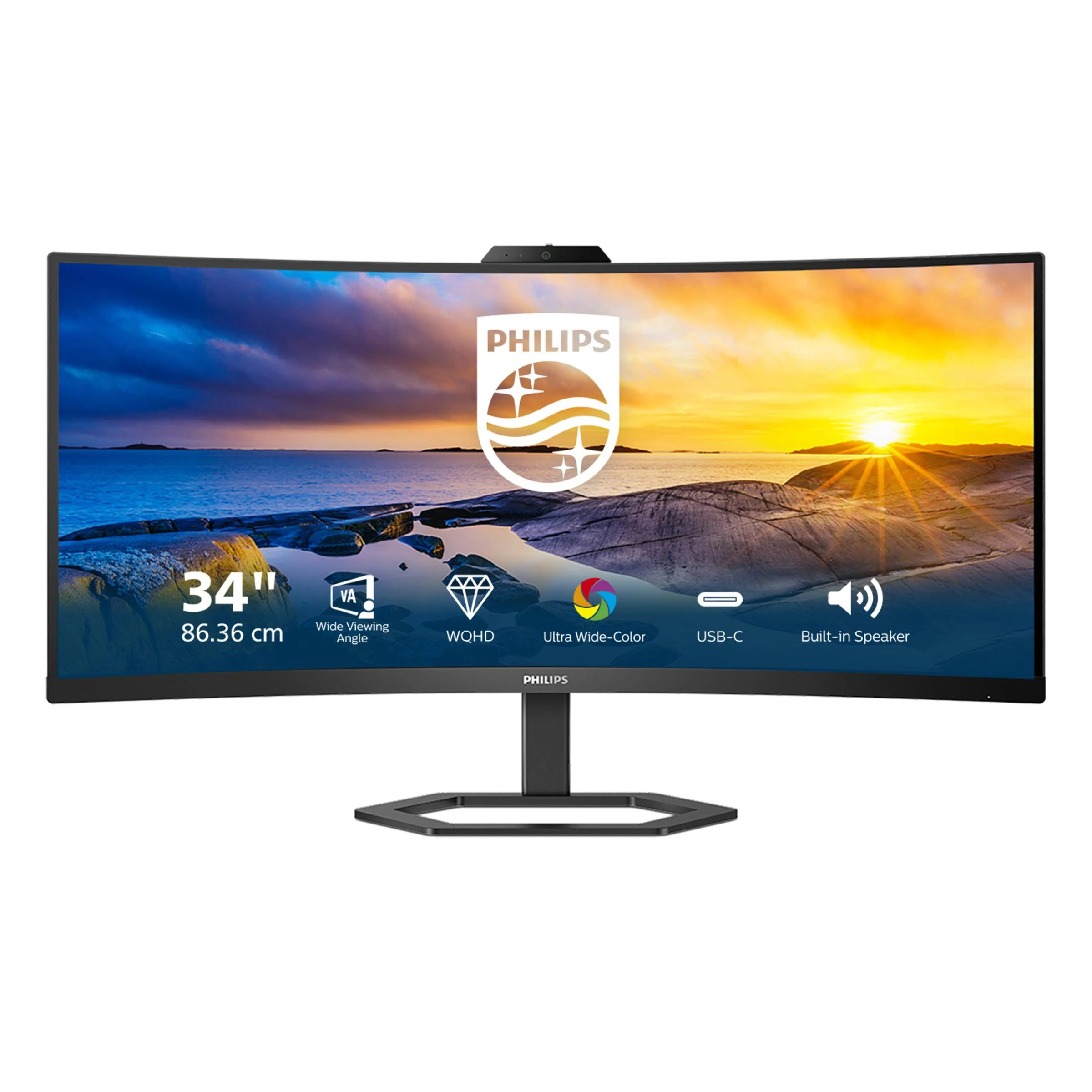 Monitorius Mmd monitoriai Ekranai PHILIPS 34E1C5600HE/00 34 colių 3440x1440 VA lenktas H/A 130 mm ULTRAWIDE USB-C ekranas