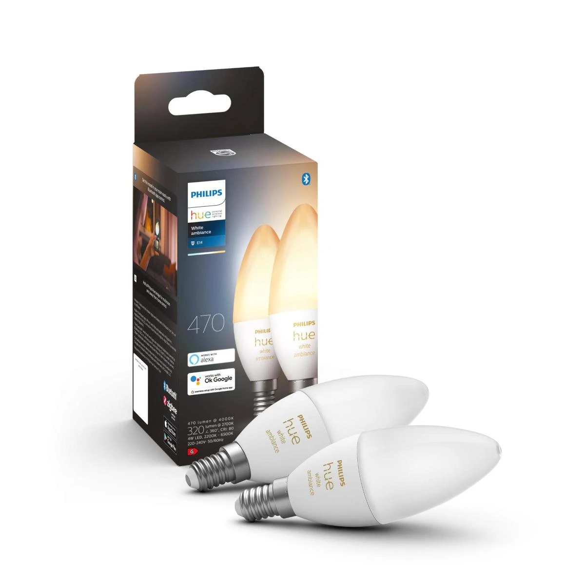 „Philips Hue“ E14 4W WA BT žvakės, 2 vnt. pakuotėje