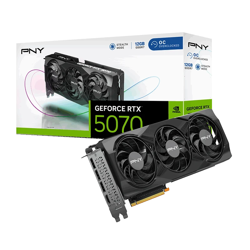Vaizdo plokštė PNY GEFORCE RTX 5070 12GB su trimis ventiliatoriais