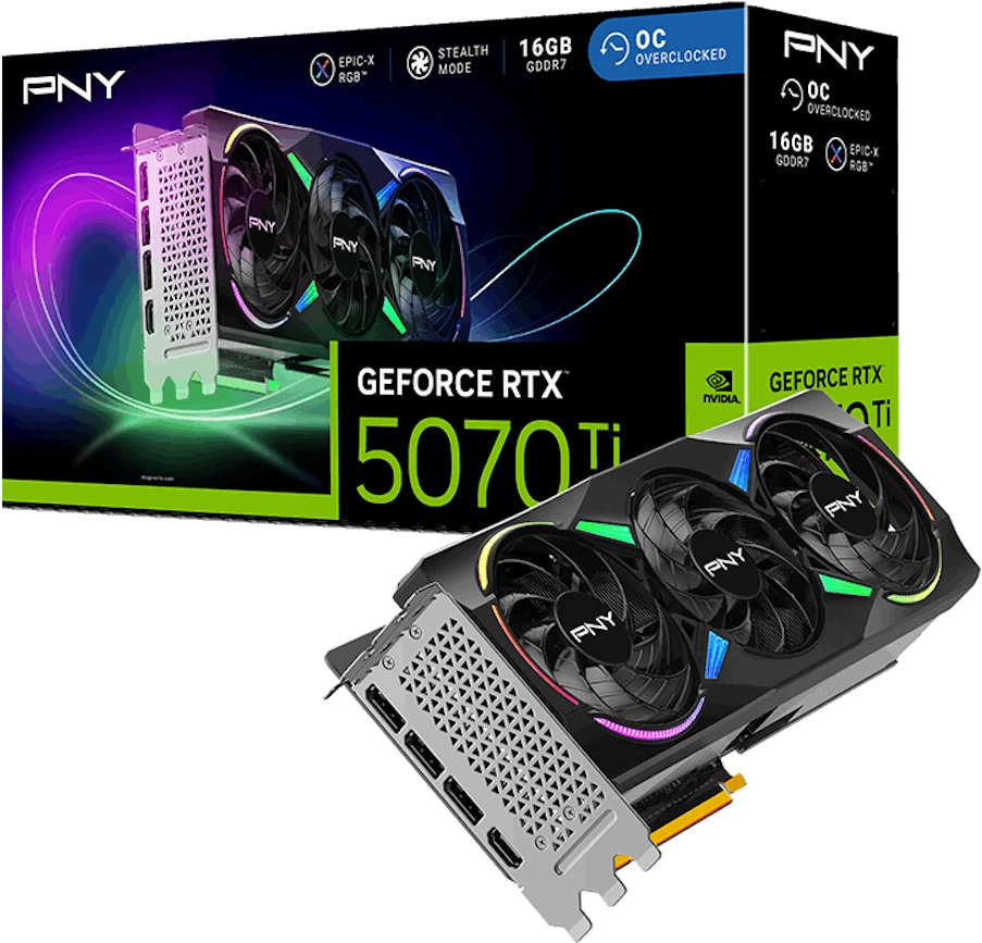 PNY GeForce RTX 5070 Ti ARGB EPIC-X RGB™ Triple Fan 16GB OC DLSS 5 vaizdo plokštė