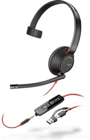 Hewlett Packard (HP) Poly Blackwire 5220 Stereo USB-C Ausinės +3.5mm Plug +USB-C/A Adapteris (207576-201)