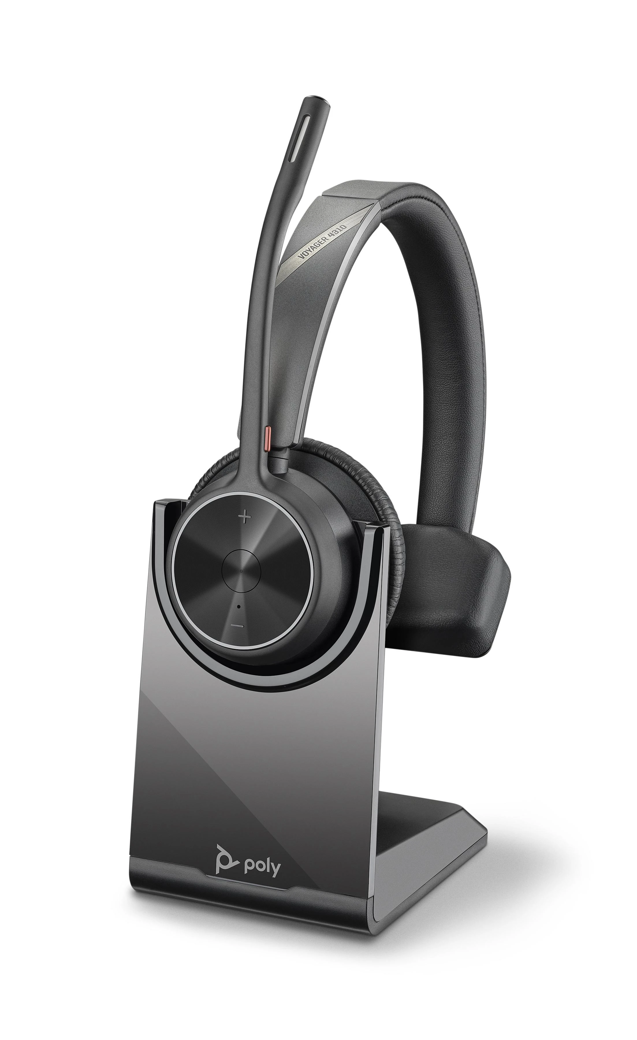 „Poly Plantronics Voyager 4310 UC Bluetooth“ ausinės, nano raktas su USB-C jungtimi, įkrovimo stotelė, monofoninis