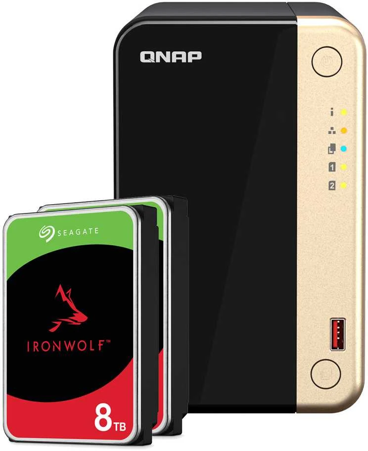 Serveris QNAP TS-264-8G 16TB Seagate IronWolf NAS rinkinys, įskaitant 2x 8TB Seagate IronWolf 3,5 colio SATA kietuosius diskus