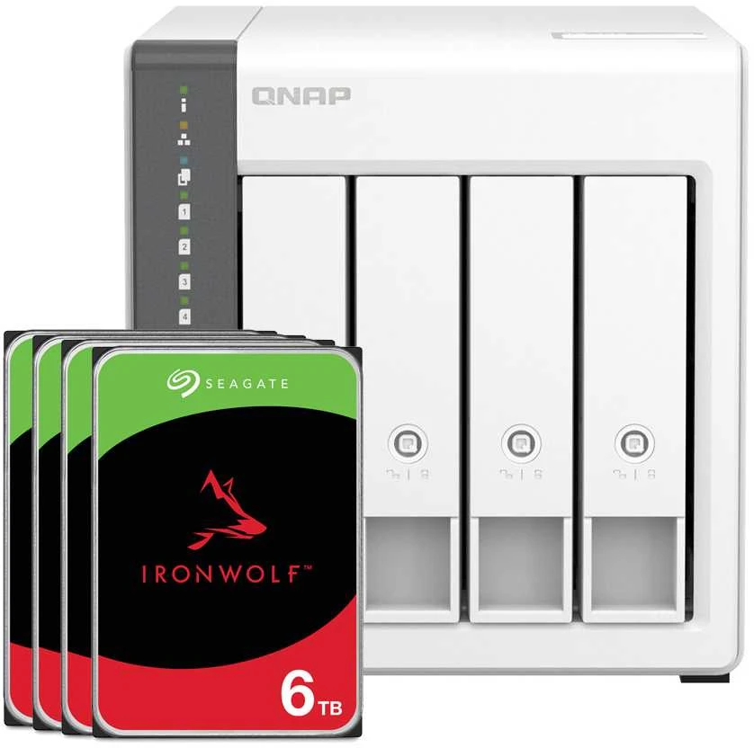 Serveris QNAP Systems TS-433-4G 24TB Seagate IronWolf NAS paketas su 4x 6TB Seagate IronWolf 3,5 colio SATA kietuoju disku