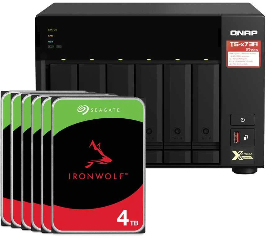 Serveris QNAP TS-673A-8G 24TB Seagate IronWolf NAS rinkinys, įskaitant 6 x 4TB Seagate IronWolf 3,5 colio SATA kietuosius diskus