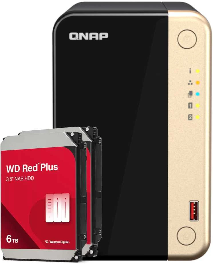 Serveris QNAP TS-264-8G 12TB WD Raudona Plus NAS rinkinys NAS su 2x 6TB WD Raudona Plus 3,5 colio SATA kietuoju disku