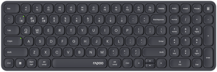 Rapoo Kabellose, ultraflache Multi-Mode-Klaviatūra "E9310M", juodas, QWERTZ DE, 2,4 GHz, Bluetooth 4.0, Bluetooth 5.0, Nano-USB-Empfänger, Bis zu 10 m