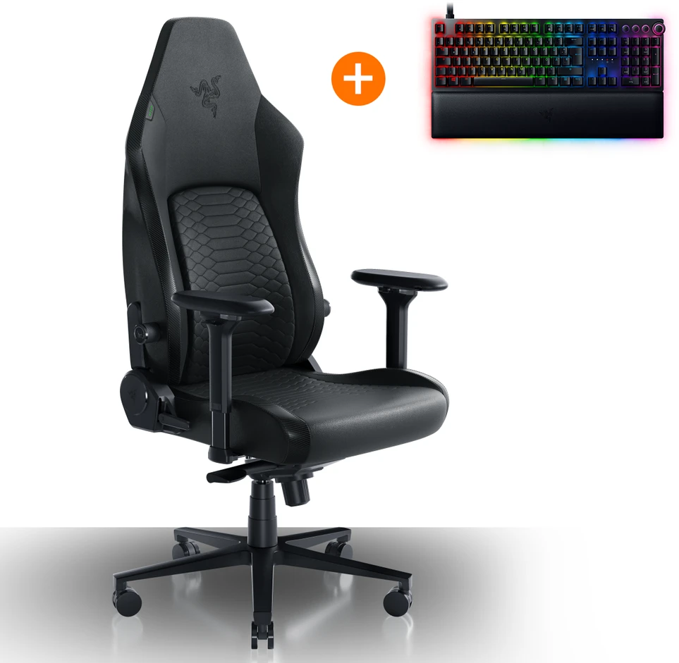 Razer žaidimų kėdė su juosmens atrama Iskur V2 EPU Leather, Aliuminio | Juodas
