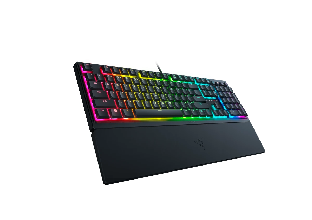 Klaviatūra „Razer Ornata V3“, mechamembraniniai jungikliai, 10 „Razer Chroma RGB“ apšvietimo zonų, 1000 Hz „Ultrapolling“, apšviesti klavišai, minkštas riešo atramos paviršius – vokiškas išdėstymas
