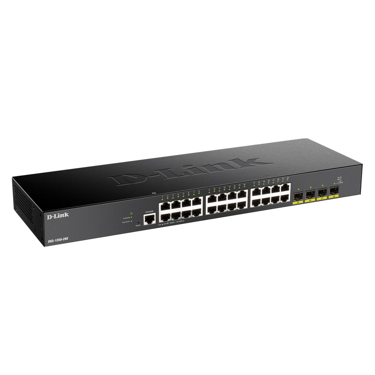 Šakotuvas D-LINK 28 prievadų išmanusis valdomas PoE+ gigabito komutatorius 4x 10G