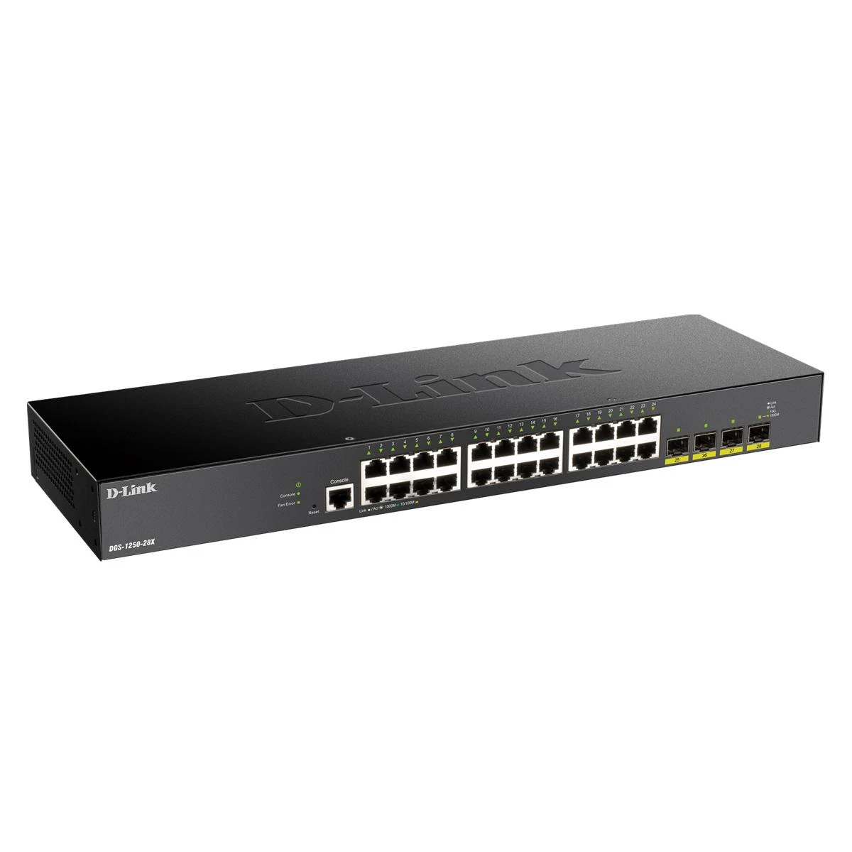 Šakotuvas D-LINK 28-Port Smart Managed PoE+ Gigabit Switch 4x 10G dlink žalias 3.0 24x 10/100/1000Mbit/s TP RJ-45 PoE prievadas 802.3at