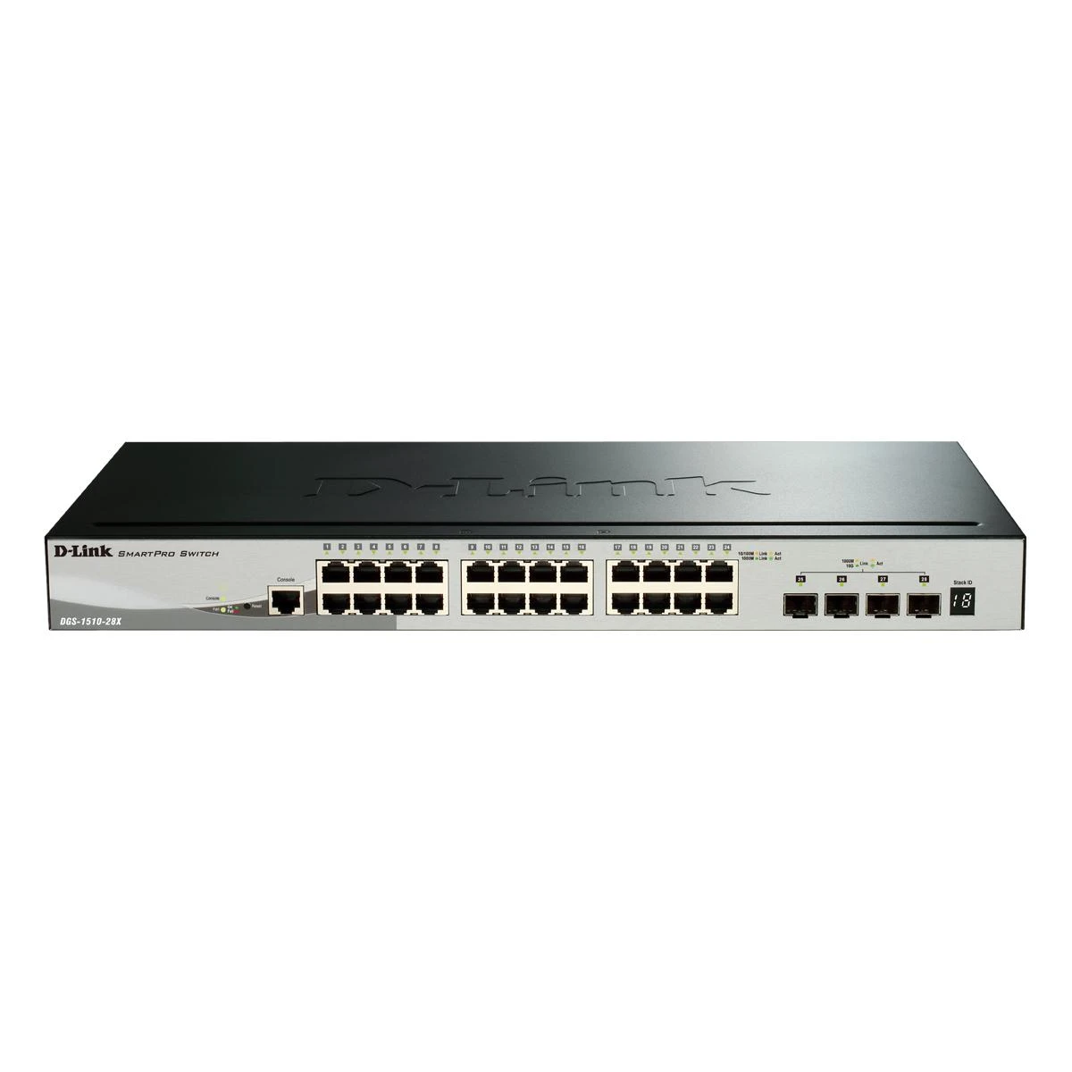 Šakotuvas D-Link | Sukraunamas išmanusis valdomas jungiklis su 10G įkėlimo nuorodomis | DGS-1510-28X/E | Tvarkoma L2 | Montuojamas ant stovo | Gigabit Ethernet (vario) jungtys kiekis 24