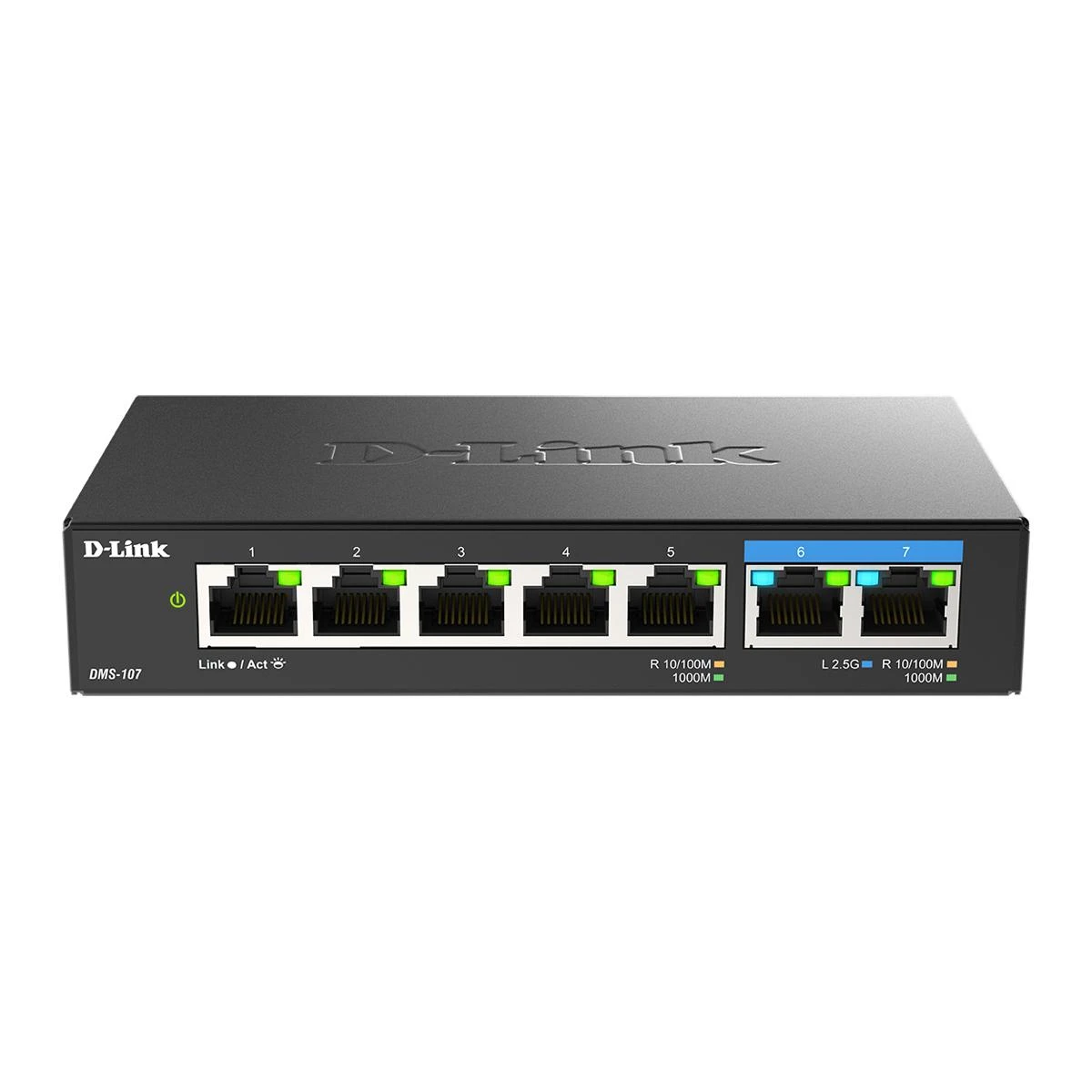 Šakotuvas D-Link | 7 prievadų kelių gigabitų nevaldomas jungiklis | DMS-107/E | Nevaldomas | Darbalaukis | Maitinimo tipas Išorinis