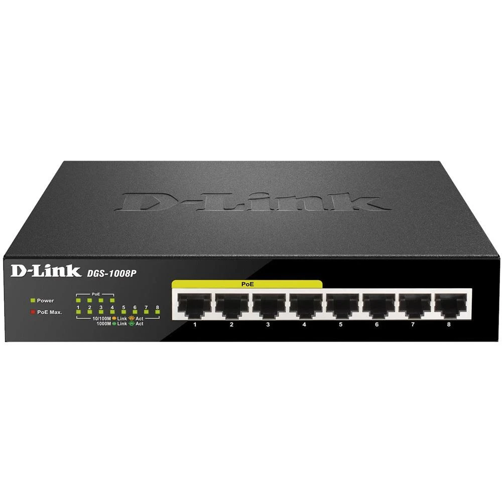 Šakotuvas Komutatorius D-Link 8x10 / 100 / 1000Mbps RJ45, 4xPoE, 52W, / DGS-1008P