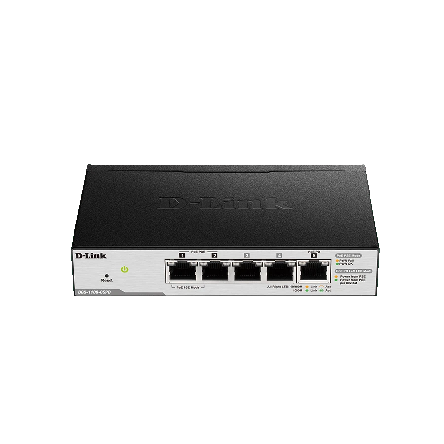 Šakotuvas D-LINK 5 prievadų Gigabit PoE maitinamas PoE išmanusis jungiklis