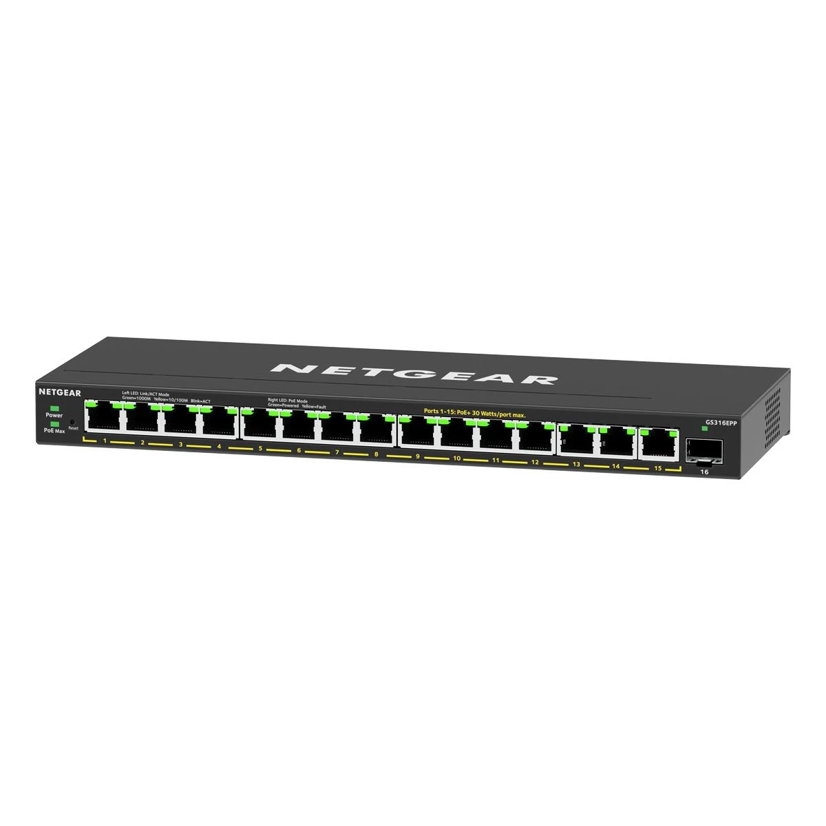 Šakotuvas NETGEAR 16PT GE Plus komutatorius su didelio galingumo POE+