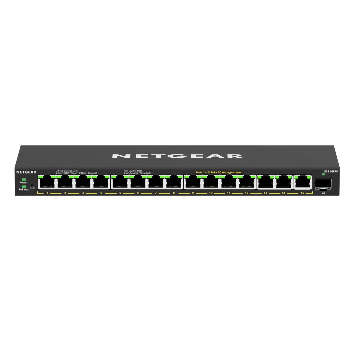 Šakotuvas NETGEAR 16PT GE Plus komutatorius su didelio galingumo POE+