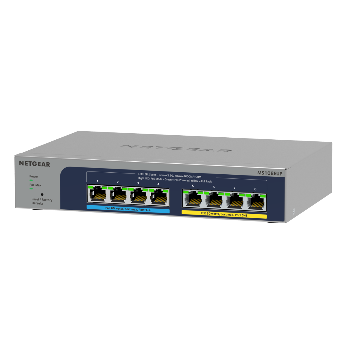 Šakotuvas NETGEAR MS108EUP Managed L2/L3 2.5G Ethernet (100/1000/2500) Power over Ethernet (PoE) Pilkas