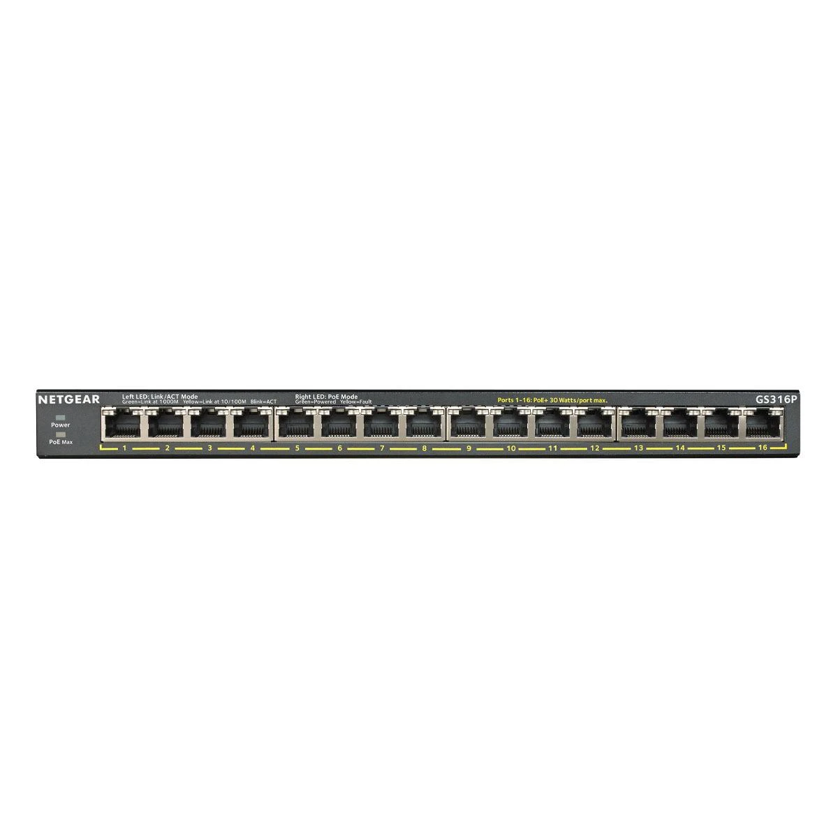 Netgear GS316P Ne-valdomas Gigabit Ethernet (10/100/1000) Juoda Maitinimas per Eternetą (PoE)