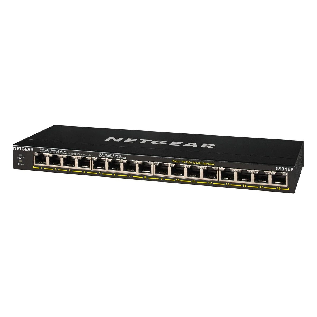 Netgear GS316P Ne-valdomas Gigabit Ethernet (10/100/1000) Juoda Maitinimas per Eternetą (PoE)