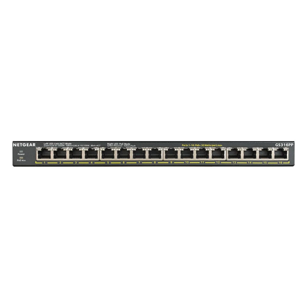 Šakotuvas Netgear GS316PP Ne-valdomas Gigabit Ethernet (10/100/1000) Juoda Maitinimas per Eternetą (PoE)