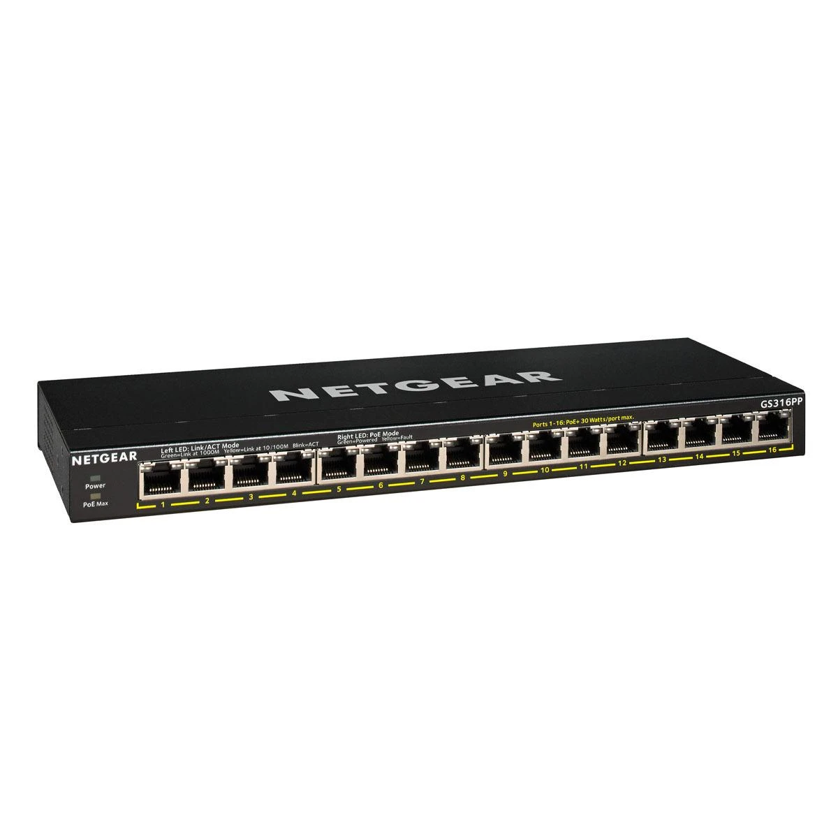 Šakotuvas Netgear GS316PP Ne-valdomas Gigabit Ethernet (10/100/1000) Juoda Maitinimas per Eternetą (PoE)