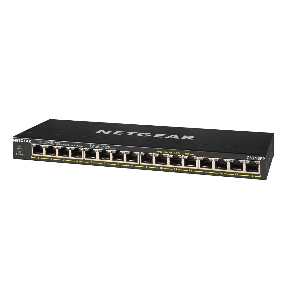 Šakotuvas Netgear GS316PP Ne-valdomas Gigabit Ethernet (10/100/1000) Juoda Maitinimas per Eternetą (PoE)