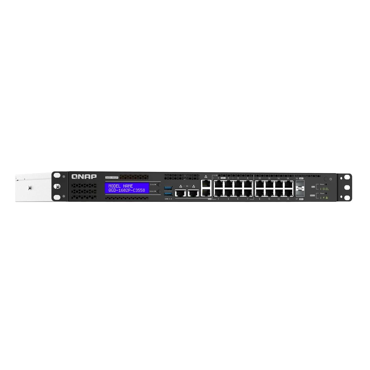 QNAP QGD-1602P-C3558-8GB jungiklis žiniatinklyje, valdomas 18 prievadų 2,5 Gbps PoE, 2 SFP+