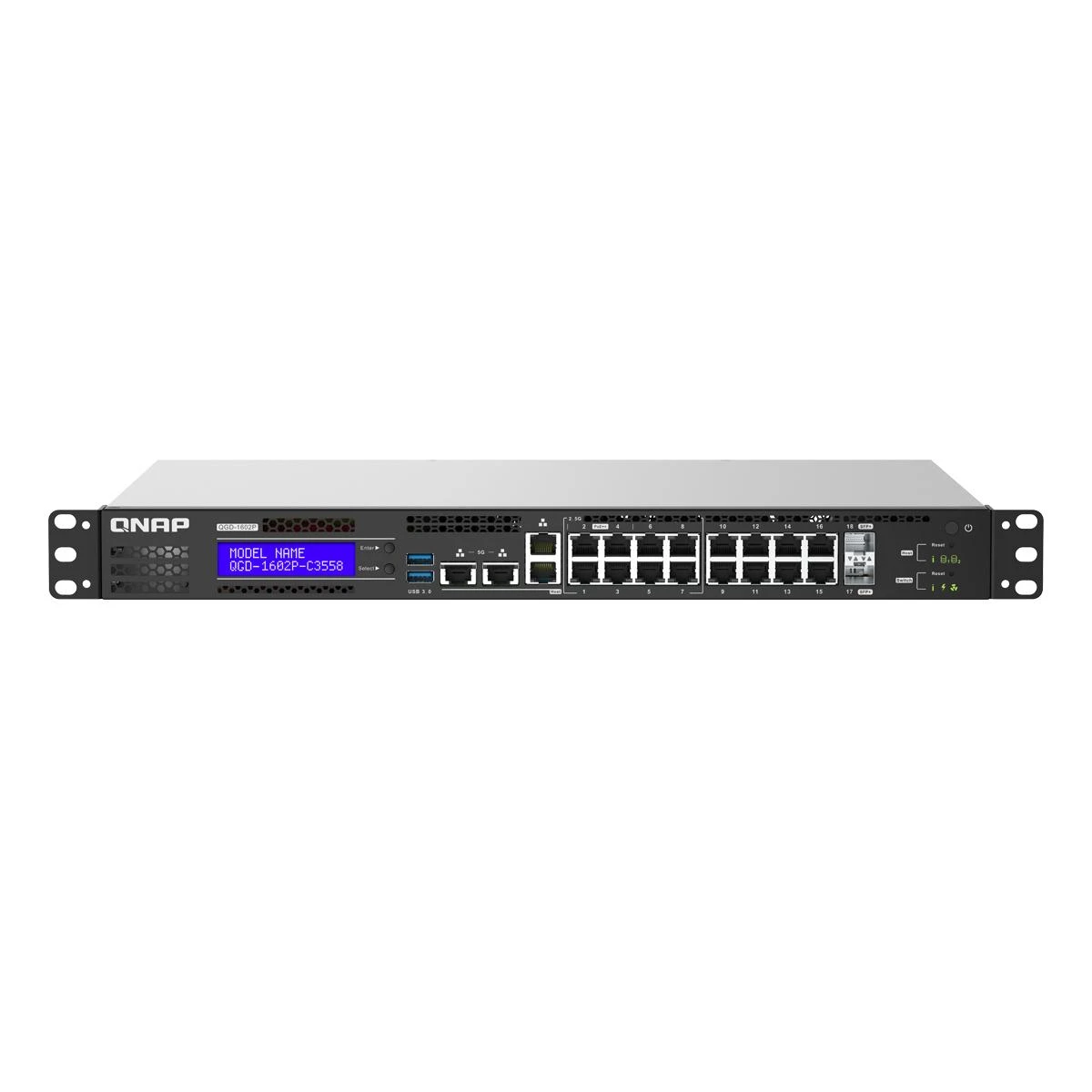 QNAP QGD-1602P-C3558-8GB jungiklis žiniatinklyje, valdomas 18 prievadų 2,5 Gbps PoE, 2 SFP+
