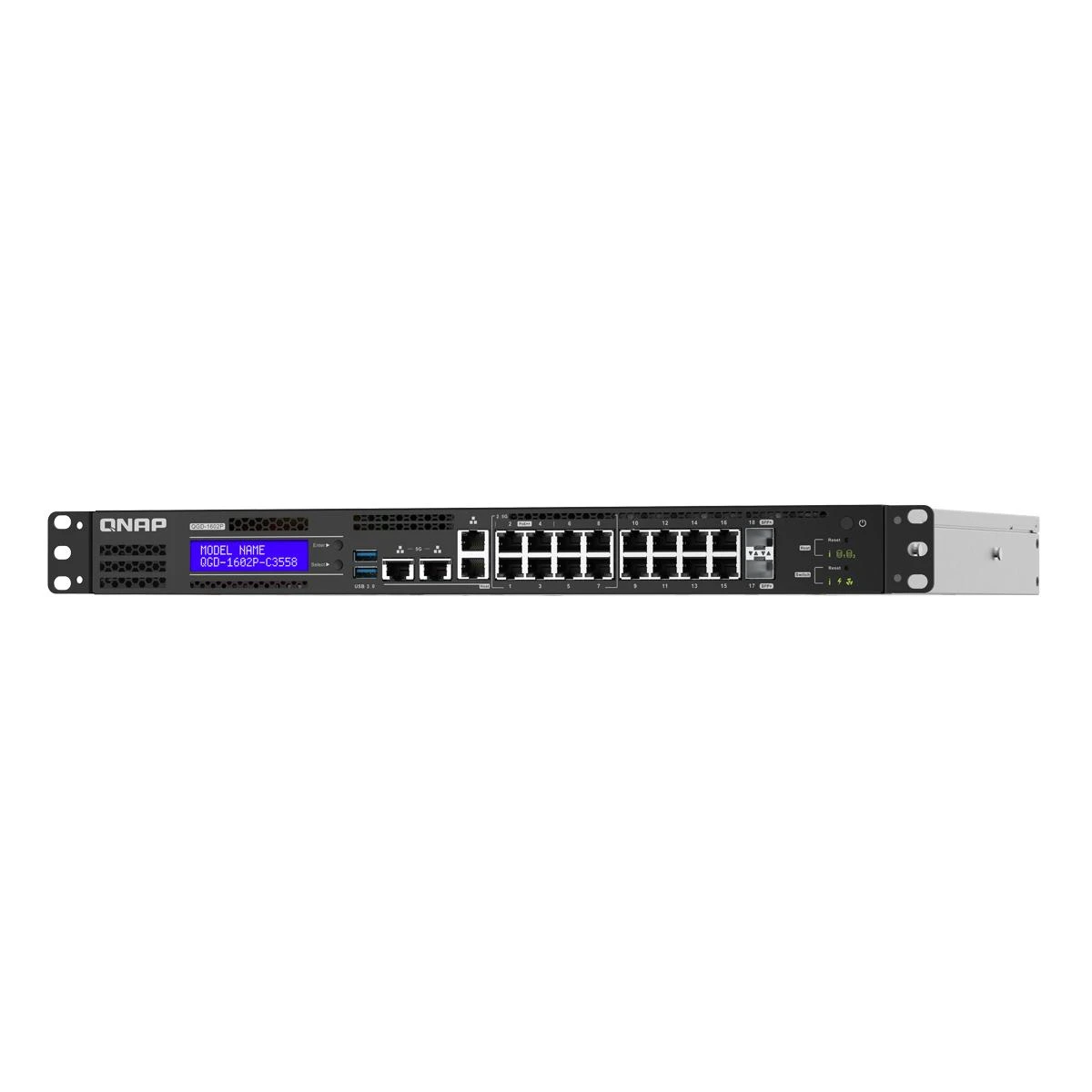QNAP QGD-1602P-C3558-8GB jungiklis žiniatinklyje, valdomas 18 prievadų 2,5 Gbps PoE, 2 SFP+