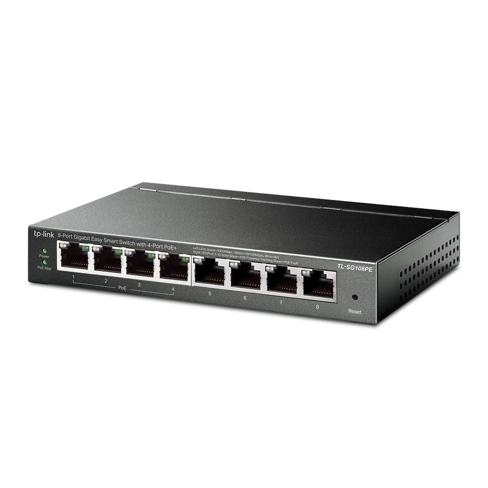 TP-Link 8 prievadų "Gigabit Easy Smart" komutatorius su 4 prievadų PoE (TL-SG108PE)