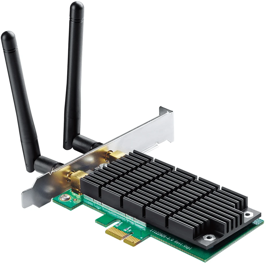 TP-LINK Archer T4E dviejų dažnių PCI Express adapteris yra 2.4GHz/5GHz, 802.11ac, 300+867 Mbps, 2 nuimamos antenos