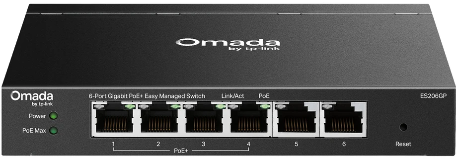 TP-Link Omada ES206GP tinklo komutatorius, valdomas gigabito eternetas (10/100/1000), maitinimas per eternetą (PoE), Juodas