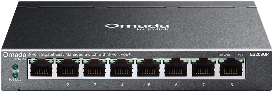 Šakotuvas TP-Link 8-PORT 1G EASY MANAGED SWITCH - 8X POE+ 64 W POE POWER FANLESS