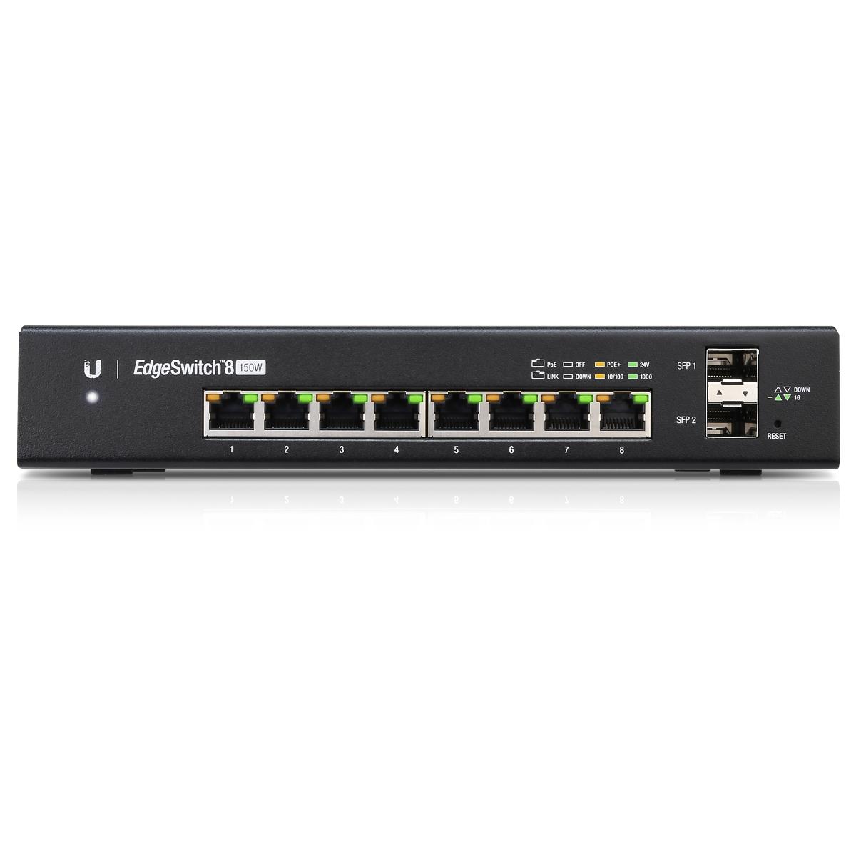 Šakotuvas UBIQUITI ES-8-150W Ubiquiti ES-8-150W 8 prievadų + 2xSFP Gigabit PoE jungiklis 24V/48V 802.3af/802.3at