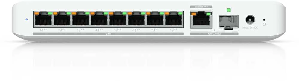 Šakotuvas UBIQUITI FLEX 2.5G POE FLEXIBLE, 8 PORT 2.5 GBE POE++ JUNGIKLIS SU 10 GBE RJ45/SFP+ KOMBINUOTU SUSIJUSIOS PRIEDAS, KURIE GALI BŪTI MAITINIMAS SU POE+++ ARBA KINKTAmosios srovės maitinimu*