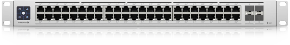 Šakotuvas Ubiquiti | Switch Enterprise 48 PoE | USW-Enterprise-48-PoE | Tvarkoma L3 | Montuojamas ant stovo | Gigabit Ethernet (vario) jungtys kiekis 48 (100MbE/1GbE/2.5GbE) | SFP+ jungtys kiekis 4 | PoE+ jungtys kiekis 48 | Maitinimo tipas AC/DC, vidinis, 100-240V, max 10A, 750W