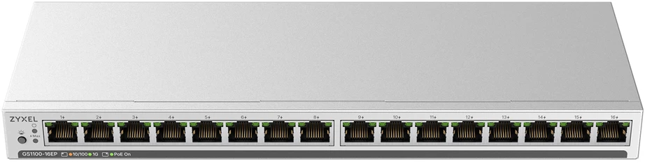 Šakotuvas Switch Zyxel GS1100-16EP-EU0101F 16p PoE 135W (PoE+:16;) Unmanaged, Fanless, Slim